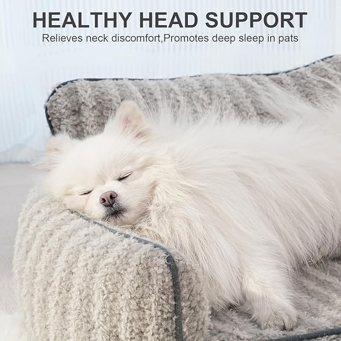 Mewoo Cat Beds for Indoor Cats, Cat Couch with Removable Washable Cover, Orthopedic Small Dog Bed Cute Pet Bed with Non-Slip Bottom (26.0" L x 19.0" W x 11.8" Th, Grey)