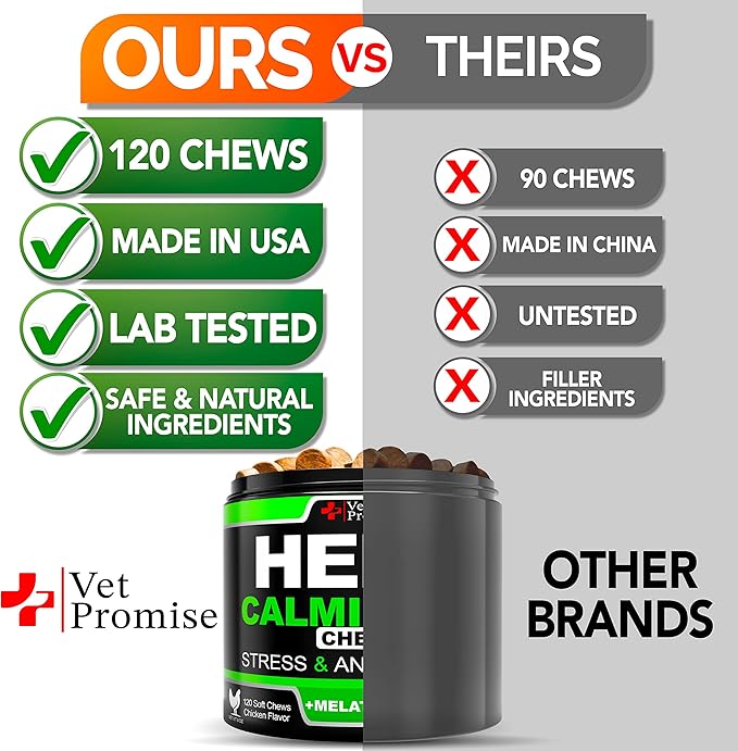 Hemp Calming Chews for Dogs with Anxiety and Stress - Dog Calming Treats - Anxiety Relief - Separation - Travel - Barking - Melatonin - Hemp Oil - 120 Soft Treats - Made in USA