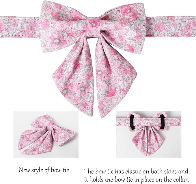 Lionet Paws Design Dogs Collar Cute Flower Sailor Bow Dog Collars for Girl Female Small Medium Dogs with Spring Floral M