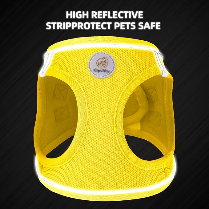 Dog Harness and Leash Set, No Pull Soft Mesh Pet Harness for Small Medium Dogs, Cats - Step in Adjustable Reflective Puppy Harness with Buckle and Double D-Rings - Yellow, L