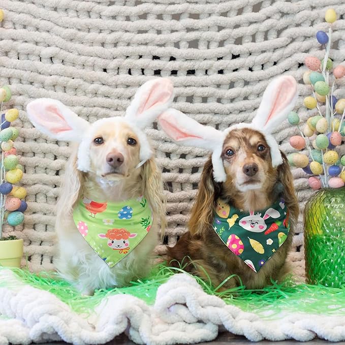 Vehomy 3-Pack Easter Dog Bandana Reversible Dog Bandanas Easter Egg Dog Bandanas Bunny Dog Scarfs Cat Triangular Bibs Easter Rabbit Pet Bandanas Scarves for Small Medium Large Dogs L