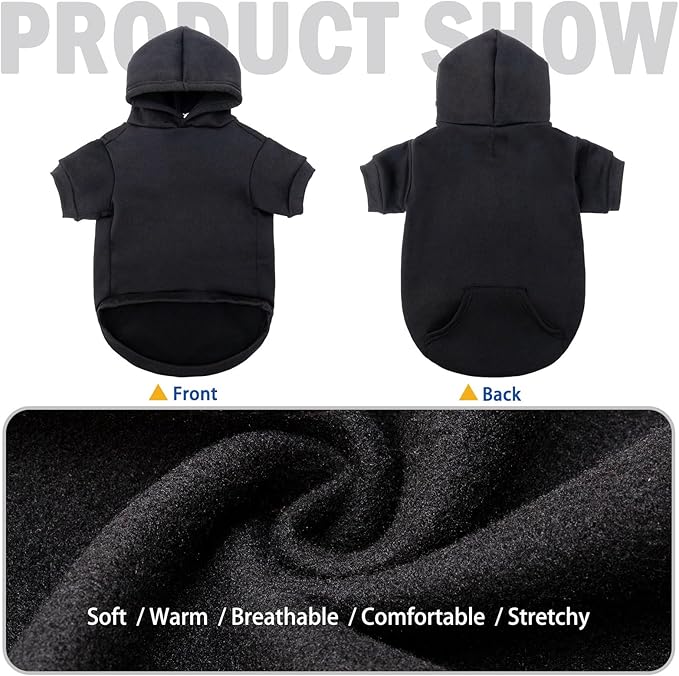 SCENEREAL Hoodie Sweater for Small Medium Large Dogs, Fleece Sweatshirt With Hat and Pocket, Soft Cotton Winter Clothes for S to XL Sizes, Black (S)