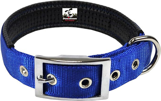 Downtown Pet Supply Deluxe Padded Adjustable Collar - Blue XL, Water Resistant & Machine Washable With Metal D-Ring