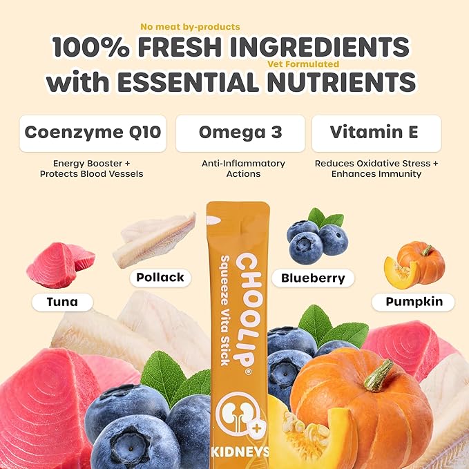 Squeeze Vita Stick Lickable Treats for Dogs & Cats. 49 Kidney Support Sticks with Essential multivitamins. Soft and Tasty Paste for All Life Stages, Supporting Kidney Health
