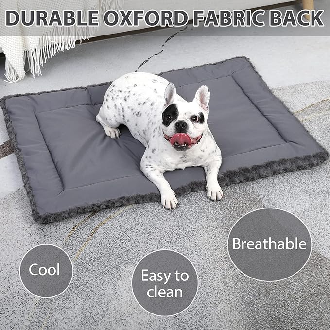 Exsnugy Washable Dog Bed Mat Reversible Dog Crate Pad Soft Fluffy Pet Kennel Beds Dog Sleeping Mattress for Large Jumbo Medium Small Dogs, 21 x 13 Inch, Gray, Grey