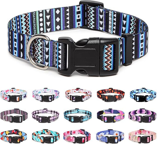 Adjustable Dog Collar with Patterns, Ultra Comfy Soft Nylon Breathable Pet Collar for Small Medium Large Dogs (L, Bohemian Blue)
