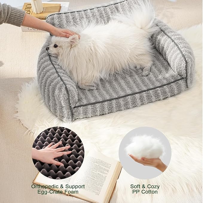 Mewoo Cat Beds for Indoor Cats, Cat Couch with Removable Washable Cover, Orthopedic Small Dog Bed Cute Pet Bed with Non-Slip Bottom (26.0" L x 19.0" W x 11.8" Th, Grey)