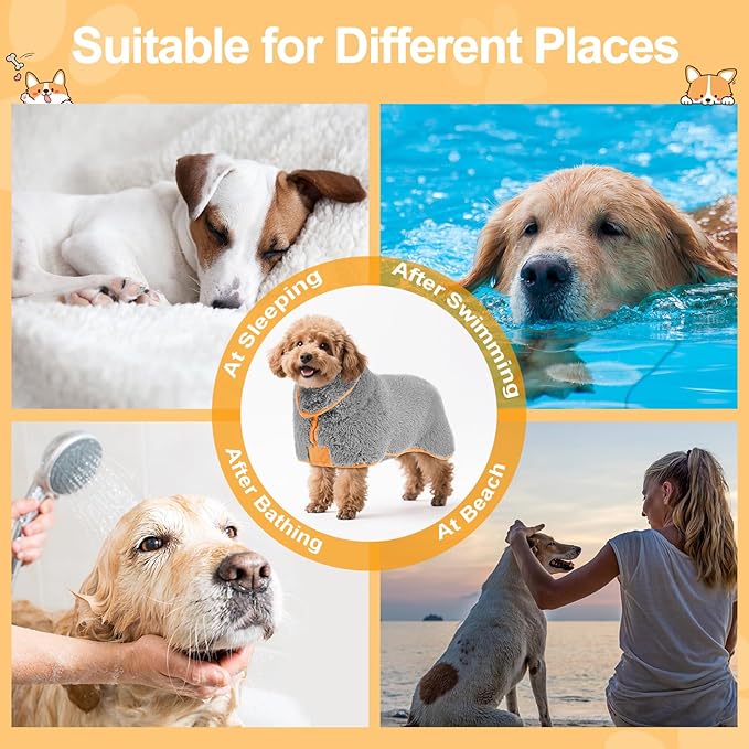 Bienbee Dog Bathrobe, Quick Drying Super Absorbent Dog Robes for After Bath, Warm Keeping Dogs Towel, Dogs Bath Supplies, Gray S
