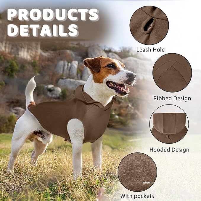 2-Piece Basic Dog Hoodie & Puppy Sweatshirt, Soft & Comfy, Superior Comfort & Fit, Dog Security Hoodies Jumpsuit Sweater with Leash Hole & Pocket, Black & Brown/Sleeveless (Medium)