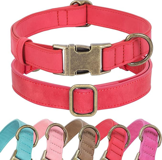 Soft Leather Dog Collar for Small Medium Large Dogs, Heavy Duty Dog Collar Leather with Quick Release Metal Buckle, Durable & Adjustable for Small Dogs Walking (Red, S)