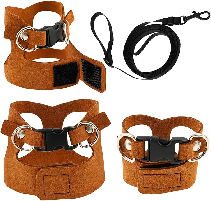 3 Pack Bearded Dragon Harness and Leash Set - Adjustable Soft Leather Lizard Harness 3 Sizes with Leash Small Animal Traction Rope Walking Vest Accessories for Lizards and Other Small Reptiles