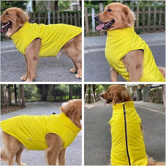 Winter Vest with Cotton Lining, Waterproof Ultra Warm Dog Coat, Windproof Zippered Jacket, Breathable Soft Coat for Small Medium Large Dogs, Yellow XS