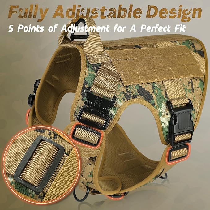 rabbitgoo Tactical Dog Harness Medium Sized, Heavy Duty Pet Harness with Handle, No-Pull Service Vest Medium Breed, Adjustable Military Dog Vest for Training Hunting Walking, Brown Camo, M