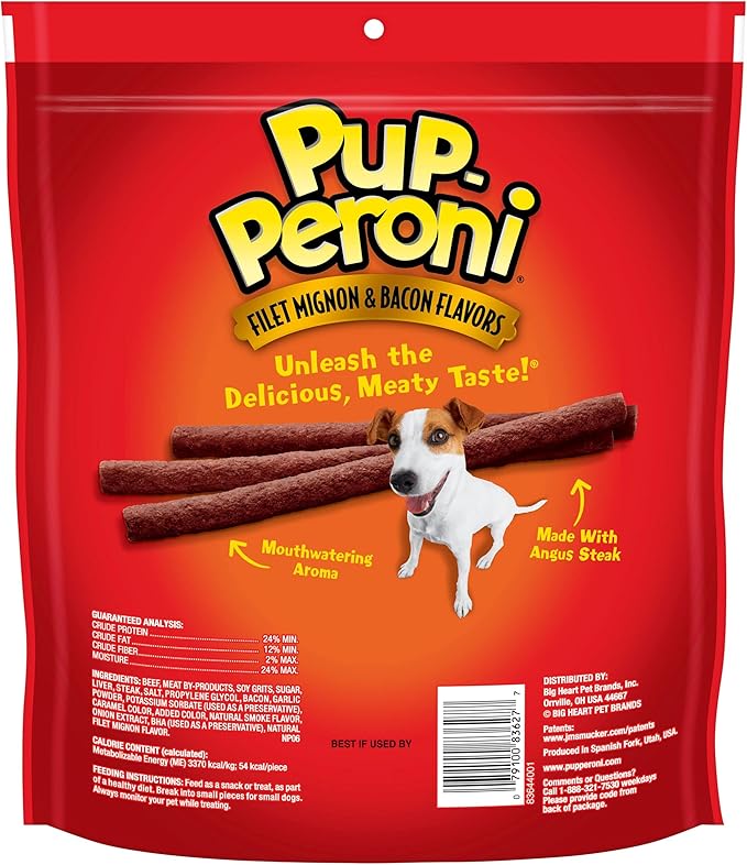 Pup-Peroni Dog Treats, Filet Mignon & Bacon Flavors, 22.5 Ounce, Made with Real Steak (Pack of 2)