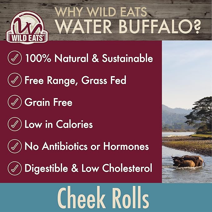 Water Buffalo Retriever Style Cheek Roll Dog Chews-5 Pack (Long Lasting Chews, Treats, Bones for Aggressive Chewers & Large Dogs) Great Substitute Pig Ears Dogs