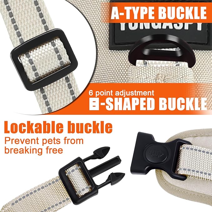 Escape Proof Dog Harness for Large Medium Sized Dogs Six Point Adjustable, Service Dog Vest Harness and Leash Set, No Pull Dogs Harnesses with Handle, XL Dog Harnesses for Walking(Beige, L)