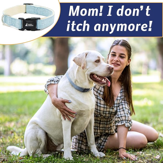 Light Blue Hemp Dog Collar - Hypoallergenic Dog Collar - Comfortable for Sensitive Skin or Allergies with no Harsh Dyes or Chemicals - 5 Sizes from X-Small to x-Large Breeds