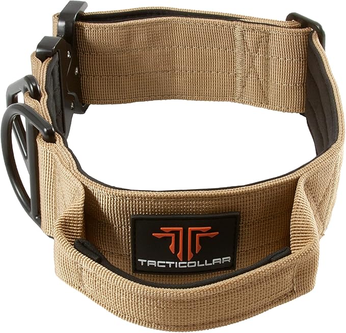2 inch Tactical Dog Collar with Handle for Medium and Large Dogs, Mil Spec Nylon Collar, Quick-Release Metal Buckle, Neoprene Padded Inside (Medium, Coyote Brown)