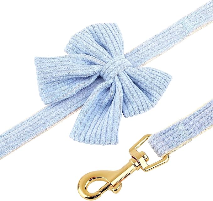 Didog Dog Collar and Leash Set with Bowtie, Girl Dog Collars Metal Buckle Adjustable for Small Medium Dogs(Blue, M)