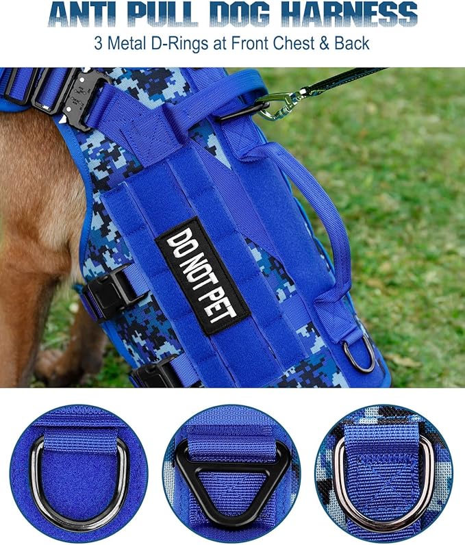 Tactical Dog Harness - PETNANNY Dog Harness Service Dog Vest for Large Breed Dog, Hook and Loop Panel for Service Dog Patchs, Work Dog MOLLE Vest with Handle for Walking Hiking Training(Navy Blue,M)