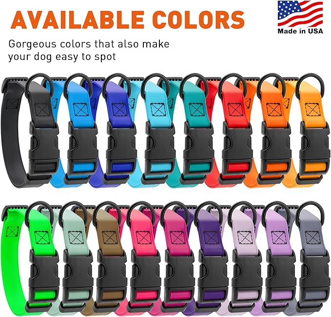 Dogline Biothane Waterproof Dog Collar with Quick Release Buckle Strong Coated Nylon Webbing with Odor- Proof for Easy Care Easy to Clean Fits Small Medium or Large Dogs, Orange 1" W 15-23" L