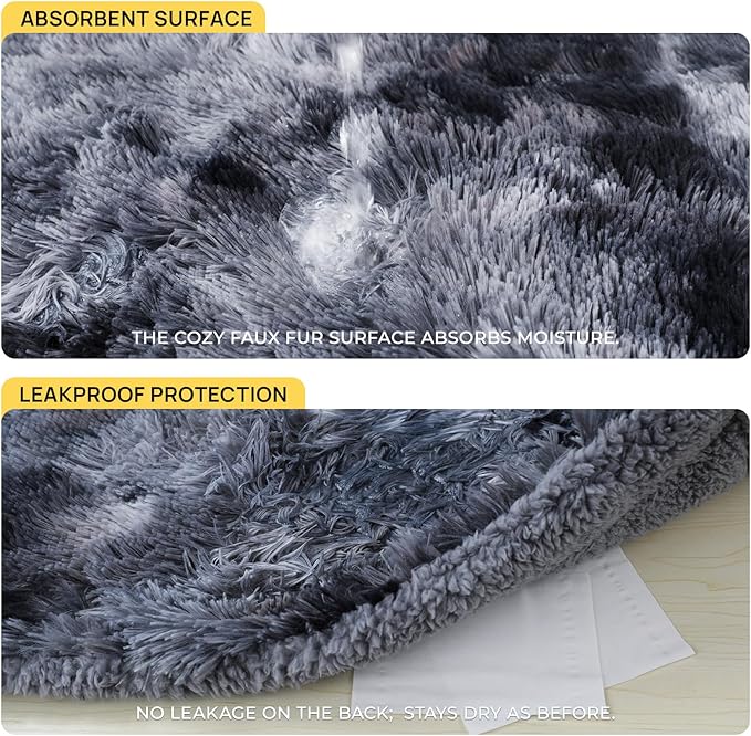 Luciphia Large Waterproof Dog Blanket for Pet Washable Liquid Proof Furniture Protector Shaggy Plush Calming Long Faux Fur Bed Cover for Couch Calming Cat Blankets for Medium, Tie-dye Grey, 50" x 60"