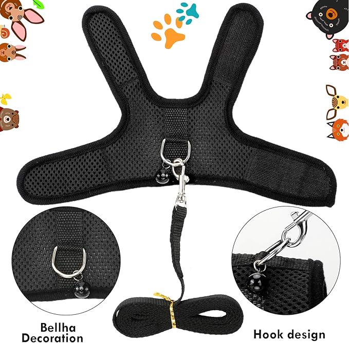 SATINIOR 2 Pieces Guinea Pig Clothes Baby Ferret Rats Hamster Soft Mesh Harness Leash Vest Set with Bell for Guinea Pigs, Hamster, Ferret, Rabbit, Chinchilla and Similar Small Animals(Black, Red,S)