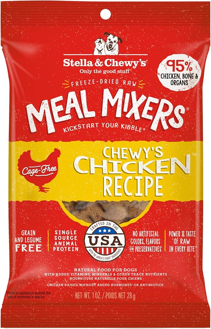 Stella & Chewy's Freeze-Dried Raw Chicken Meal Mixers- Dog Food Topper and Mixer - Made with 95% Cage-Free Chicken, Organs & Bone - Perfect for Picky Eaters - Grain-Free - 1oz