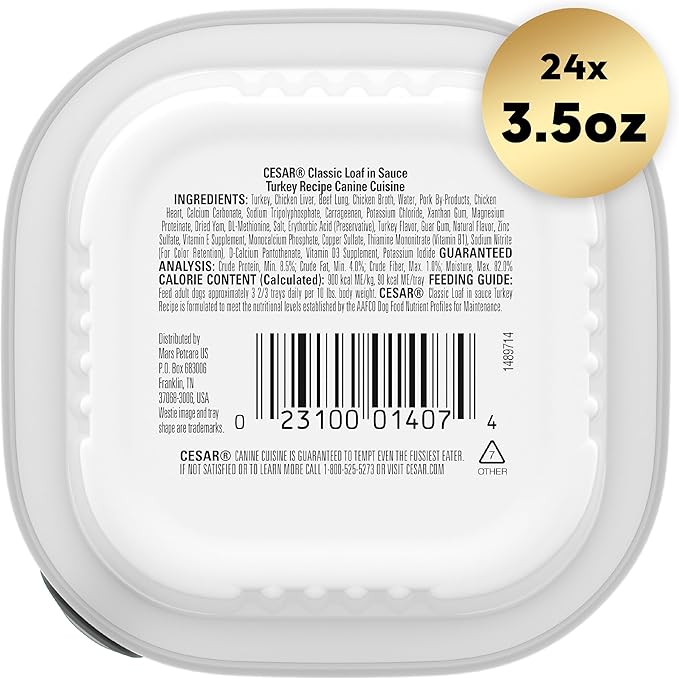 Cesar Filets in Gravy Adult Wet Dog Food, Turkey Recipe, 3.5 oz. (24 Count, Pack of 1)