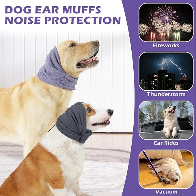2 PCS Ear Wrap for Dogs, Adjustable Dog Ear Cover for Noise Protection, Soft Comfort Dog Anxiety Relief Hoodie and Force Drying Headband,S