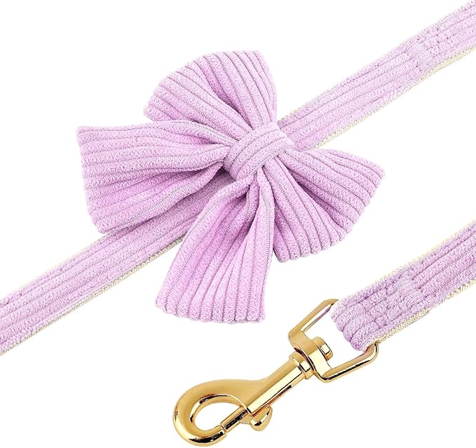 Didog Dog Collar and Leash Set with Bowtie, Girl Dog Collars Metal Buckle Adjustable for Small Medium Dogs(Purple, S)