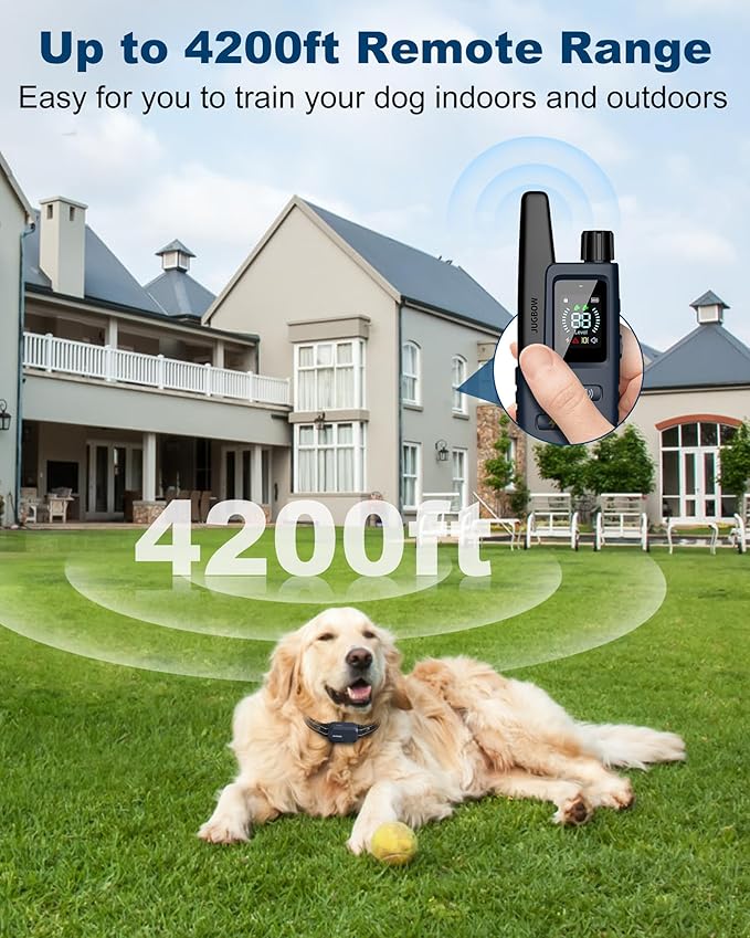 Jugbow Dog Shock Collar - 4200FT Dog Training Collar with Remote IPX7 Waterproof Electric Collar with 4 Training Modes, Security Lock, Rechargeable e-Collar for All Breeds, Sizes Dark Blue