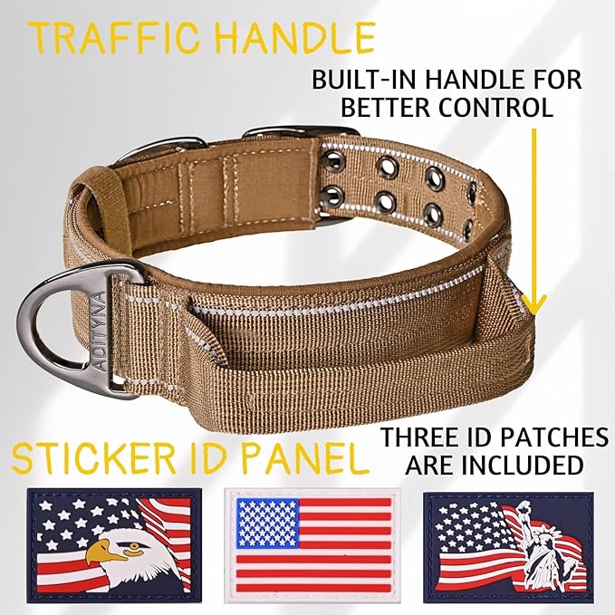 ADITYNA Heavy Duty Dog Collar for Large Dogs - Reflective Collar with Handle for Training, and Walking - Wide, Thick, Tactical, Soft Neoprene Padded