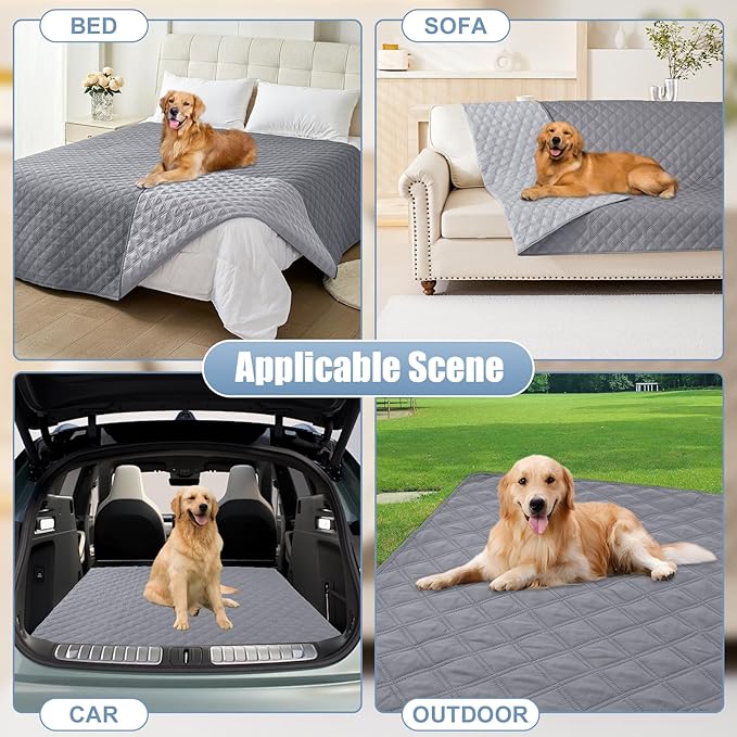 Smiry Waterproof Dog Blanket, Reversible Dog Bed Cover Pet Blanket, Soft Pet Couch Covers for Sofa Washable, Bed Couch Sofa Furniture Protector for Puppy Cat Kids (82"x120", Grey/Light Grey)