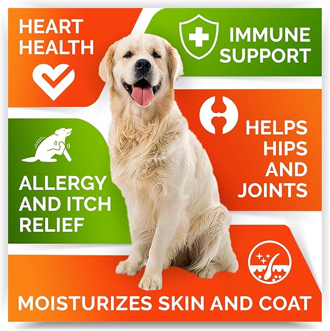 STRELLALAB Omega 3 for Dogs - (360Ct) Fish Oil Treats - Allergy & Itch Relief Skin & Coat Supplement - Dry Itchy Skin, Anti Shedding & Hot Spots Treatment - Pet Salmon Oil Chews - Chicken Flavor