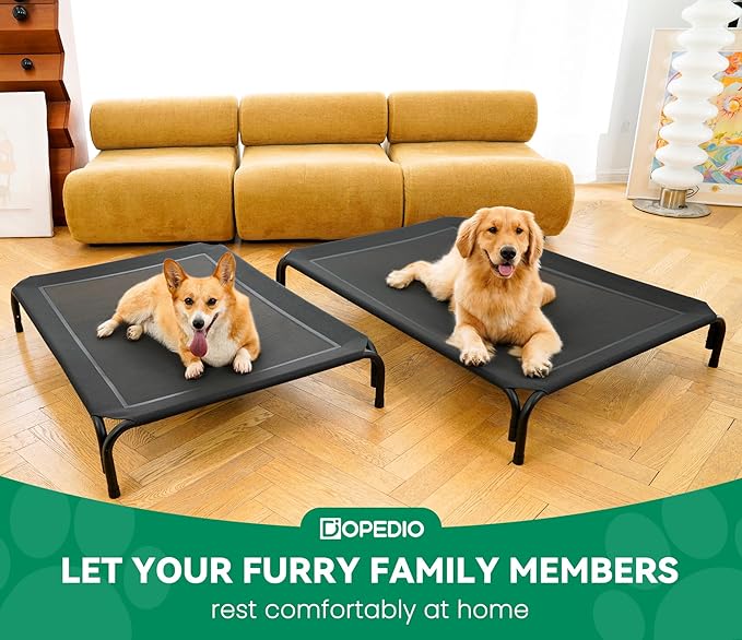 Elevated Dog Bed Raised Outdoor Dog Cot for Extra Large Dogs, Installation Requires No Tools, Frame with Washable Cooling Breathable Mesh Anti-Slip Feet, Indoor Pet Bed, Black, 48.8 Inches