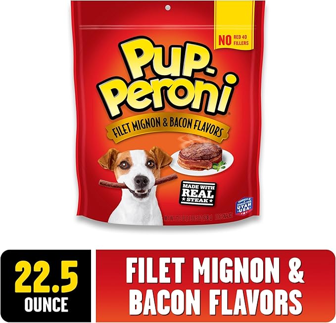 Pup-Peroni Dog Treats, Filet Mignon & Bacon Flavors, 22.5 Ounce, Made with Real Steak (Pack of 2)