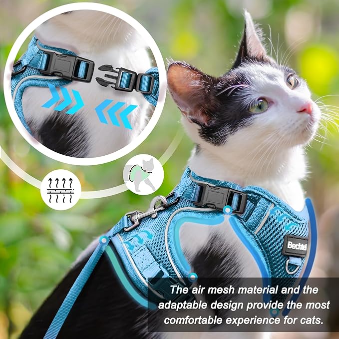 Kitten Harness and Leash Seat, The Upgrade Can be Adjusted in Four Directions and Breathable Cat Harness for Anti Escape That can be Fitted and Positioned, Reflective Strips Harness, Blue, XXS