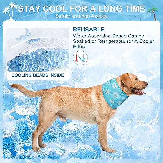 BEAUTYZOO Dog Cooling Bandana for Medium Large Dogs, 2 Pack Instant Cooling Bandanas Breathable Cooling Ice Towel Neck Wraps, Hawaiian Pattern Pet Scarf Keep Dogs Cool in Hot Summer, Blue M
