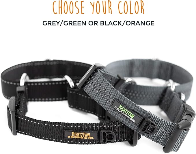 Mighty Paw Martingale Nylon Dog Collar - Martingale Training Collar - Slip Design for Controlled Pet Training Collars - Enhanced with Reflective Stitching for Safety - Black Dogs Collars Choker