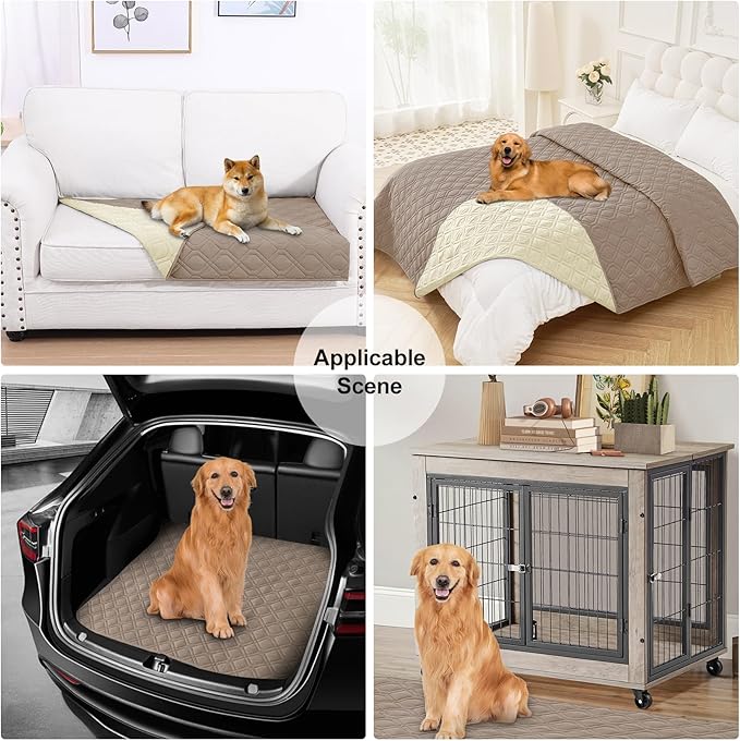 Smiry Waterproof Dog Blanket, 82x102 Inch Soft Pet Bed Cover Reversible, Washable Sofa Couch Furniture Protector for Small Medium Large Dog Puppy Cat, Taupe/Beige