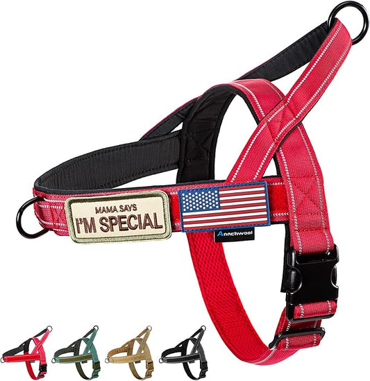 Annchwool No Pull Dog Harness with Soft Padded Handle,Reflective Strip Escape Proof and Quick Fit to Adjust Dog Harness,Easy for Training Walking for Small & Medium and Large Dogs(Red,M)