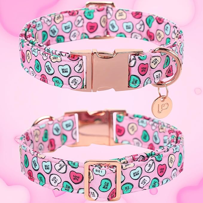 Valentine's Dog Collar, Heart Dog Collar for Small Medium Large Girl Boy Dogs or Cats, Wedding Dog Collar Match Dog Leash, Pet Collar with Metal Buckle, XS