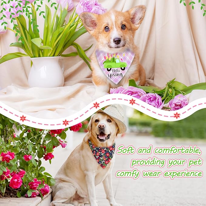 60 Pcs Spring Summer Dog Bandanas Bulk Adjustable Floral Puppy Scarves Pet Bandana Washable Flower Puppy Grooming Bandana for Mothers Day Small Medium Large Breed Dog Cat Pet Grooming Accessories