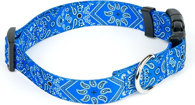 Country Brook Petz - Deluxe Blue Bandana Dog Collar - Made in The U.S.A. - Country and Western Collection Featuring Rugged Designs (5/8 Inch, Small)