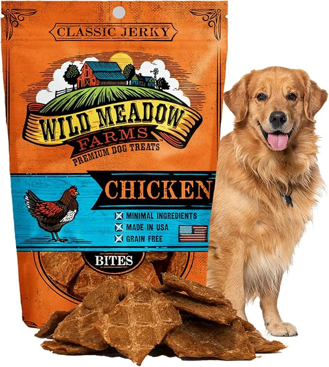 Wild Meadow Farms - Classic Chicken Bites, Soft Jerky Treats for Dogs, Grain-Free & All-Natural, Ideal for Training, Portioning, and High-Value Rewards for All Breeds & Ages - 3.5 Ounce Pouch