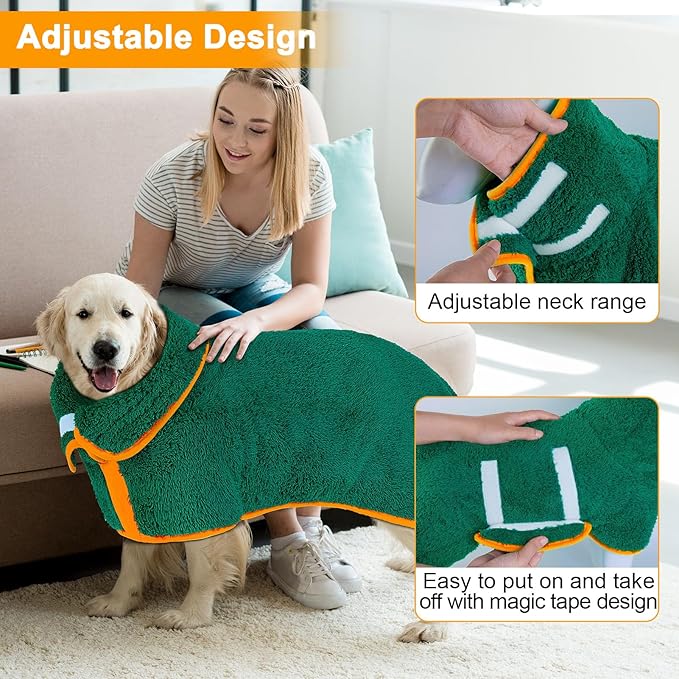 Dog Bathrobe Super Absorbent Dog Towels for Drying Dogs Large Quick Drying Dog Robes for After Bath Soft Dog Drying Towel Adjustable Dog Drying Coat to Keep Dog Warm(S-XXL)