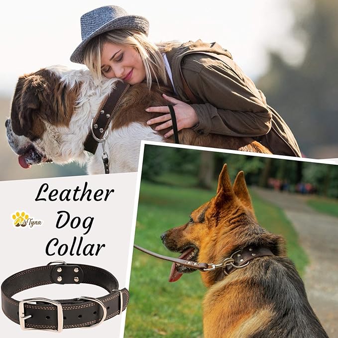ADITYNA Heavy Duty Leather Dog Collar for Extra-Large Dogs - Soft and Strong Black Leather Collar for XL Breeds (Extra-Large: Fit 22" - 30" Neck, Black)