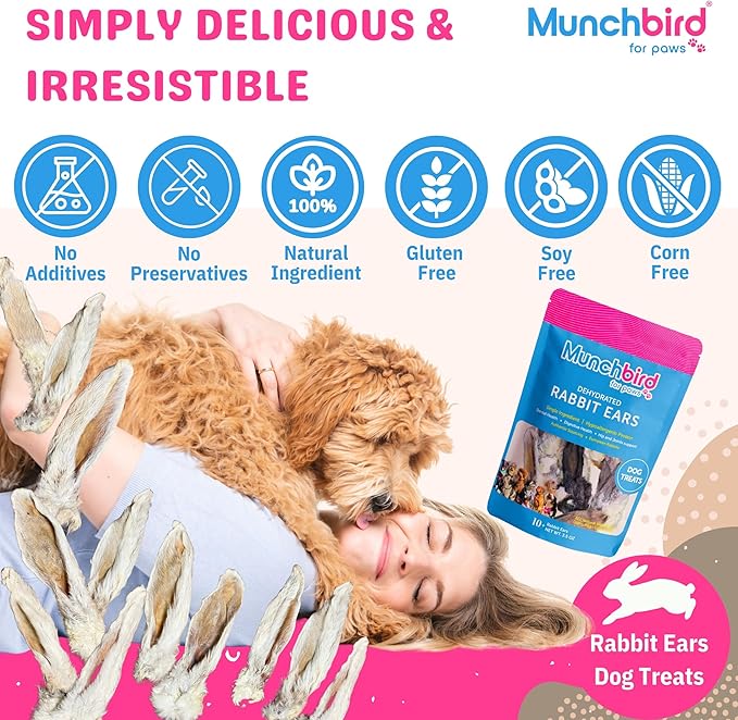 Dehydrated Rabbit Ears for Dogs, Bulk, 35-45 Pieces, 10.5 oz, Natural Fiber