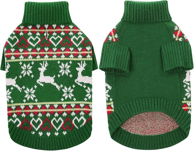 Queenmore Dog Christmas Sweater,Turtleneck Knitted Pullover Xmas Dog Clothes Sweatshirt,Dog Christmas Outfit, Warm Dog Sweaters for Small Dogs Boy Girl L